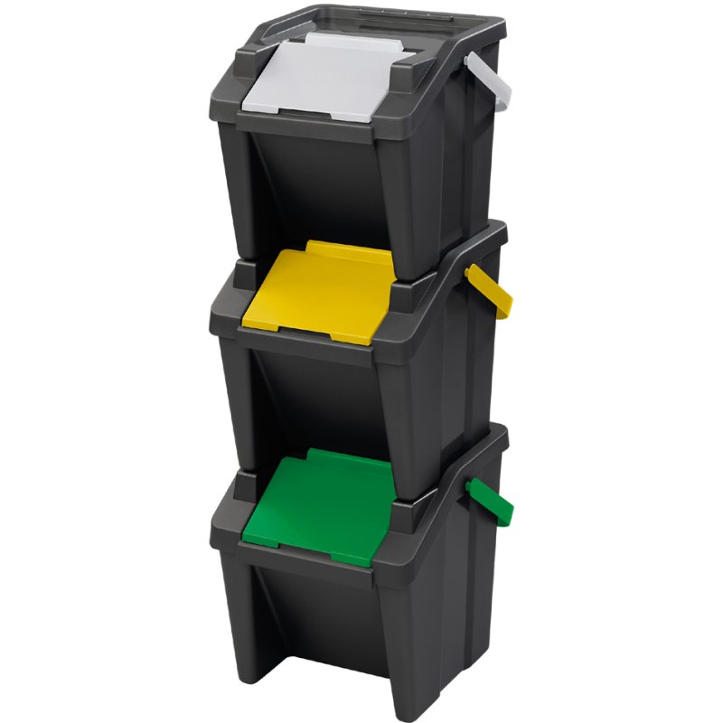 CEP afvalscheidingssysteem Tower, 30 liter, stapelbaar, 3-delige set
